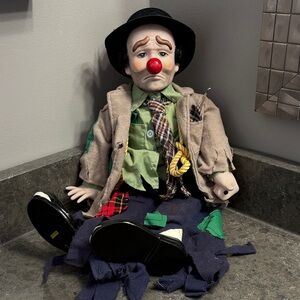 Vintage “Clyde the Hobo Clown” with sad face. Porcelain face, hands and feet.